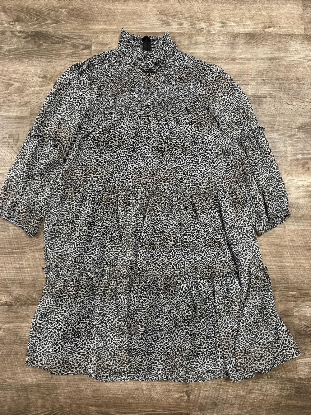 Just Taylor Black + White Leopard Print Tiered Ruffle Mini Dress Size Small